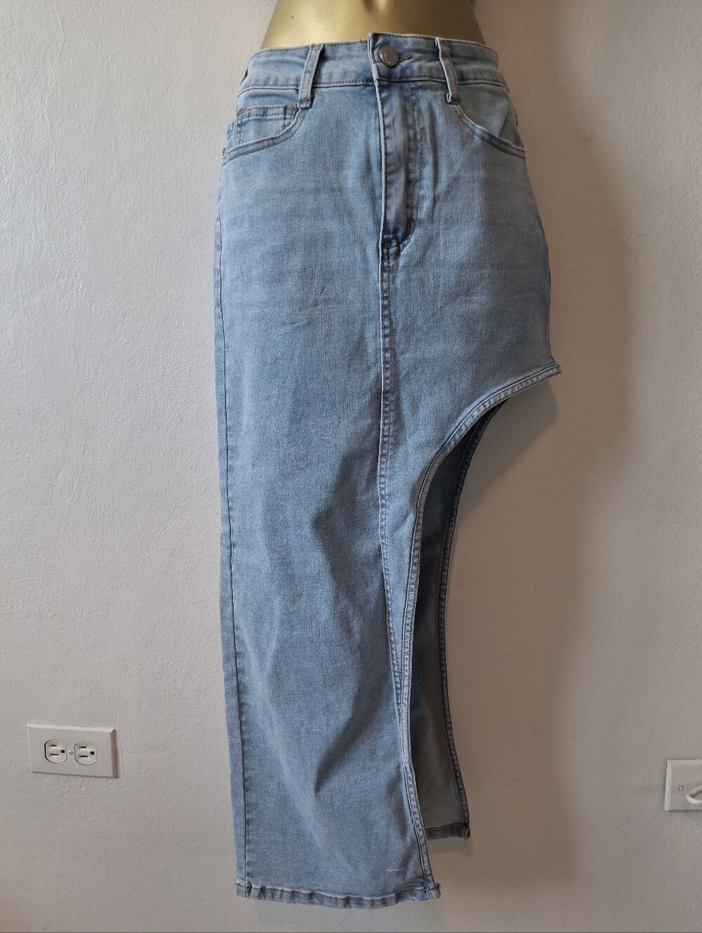 Light Blue Asymmetric Denim Skirt - Women's Jeans Style